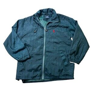 Polo Ralph Lauren Unisex Green Windbreaker Large Vintage Hood 80's 90's